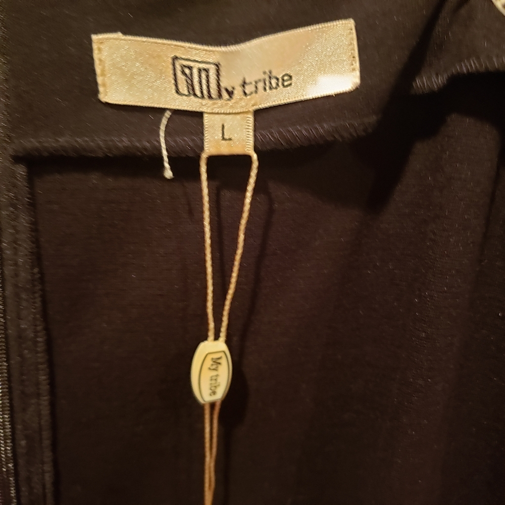 MY TRIBE New SKIRT Genuine Leather Strip Panel Pencil Black White Women's L - Picture 4 of 13